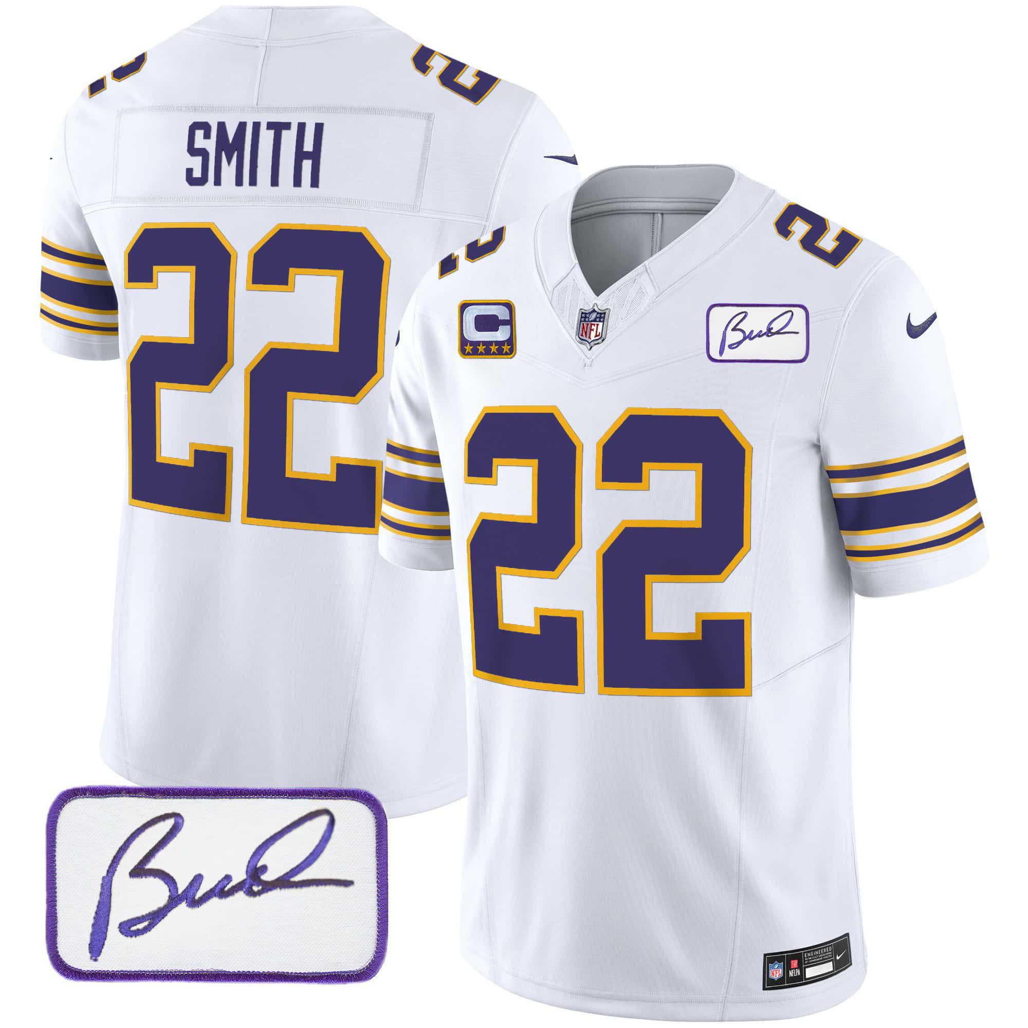 Men Minnesota Vikings 22 Smith White 2024 Nike Bud Grant Patch Classic Limited NFL Jersey